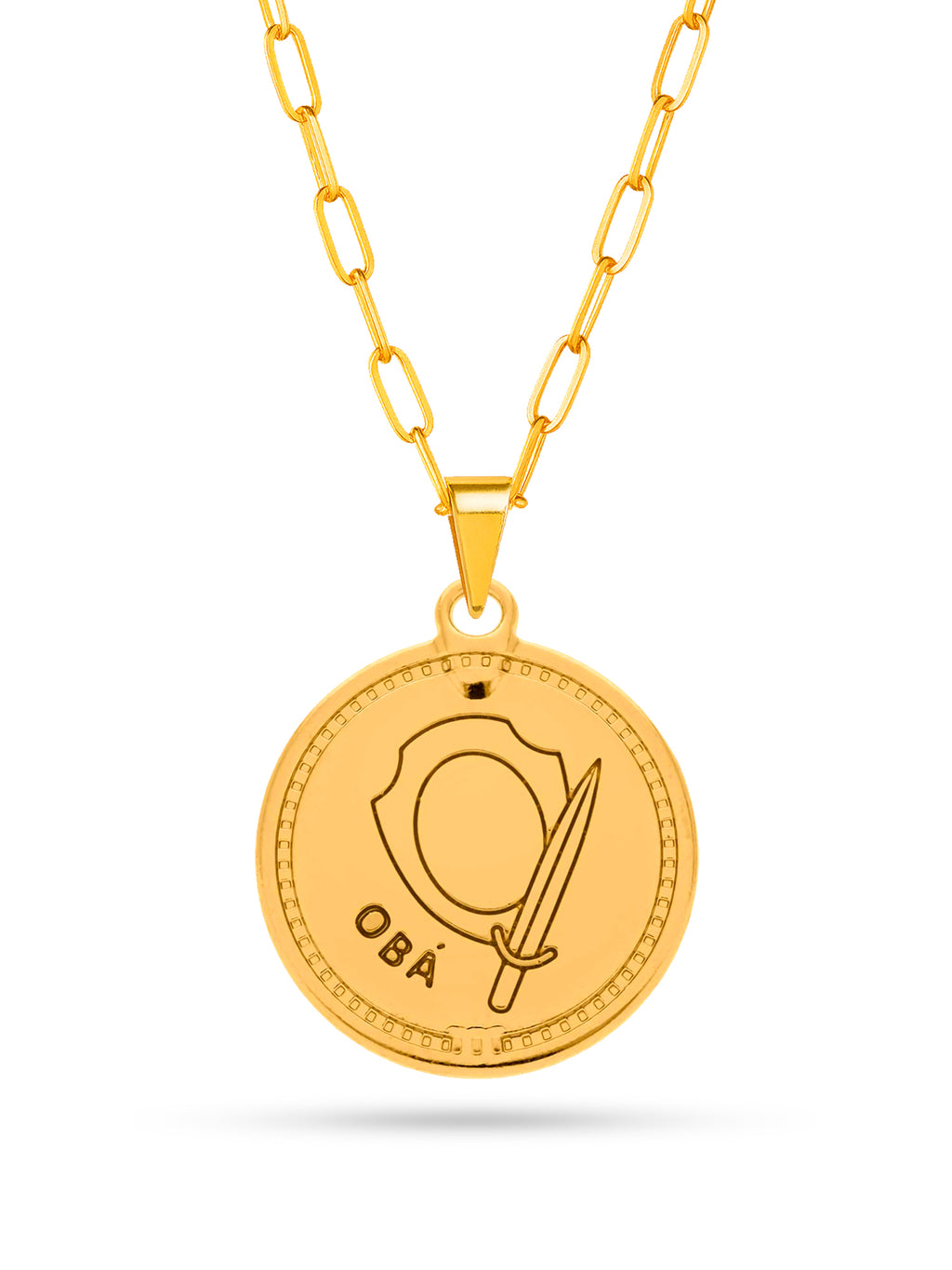 Corrente medalha Obá pink - elo longo - banhado a ouro 18k - foto 4