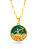 Corrente medalha Oxossi verde  - elo longo - banhado a ouro 18k