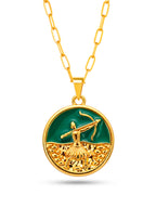Corrente medalha Oxossi verde  - elo longo - banhado a ouro 18k