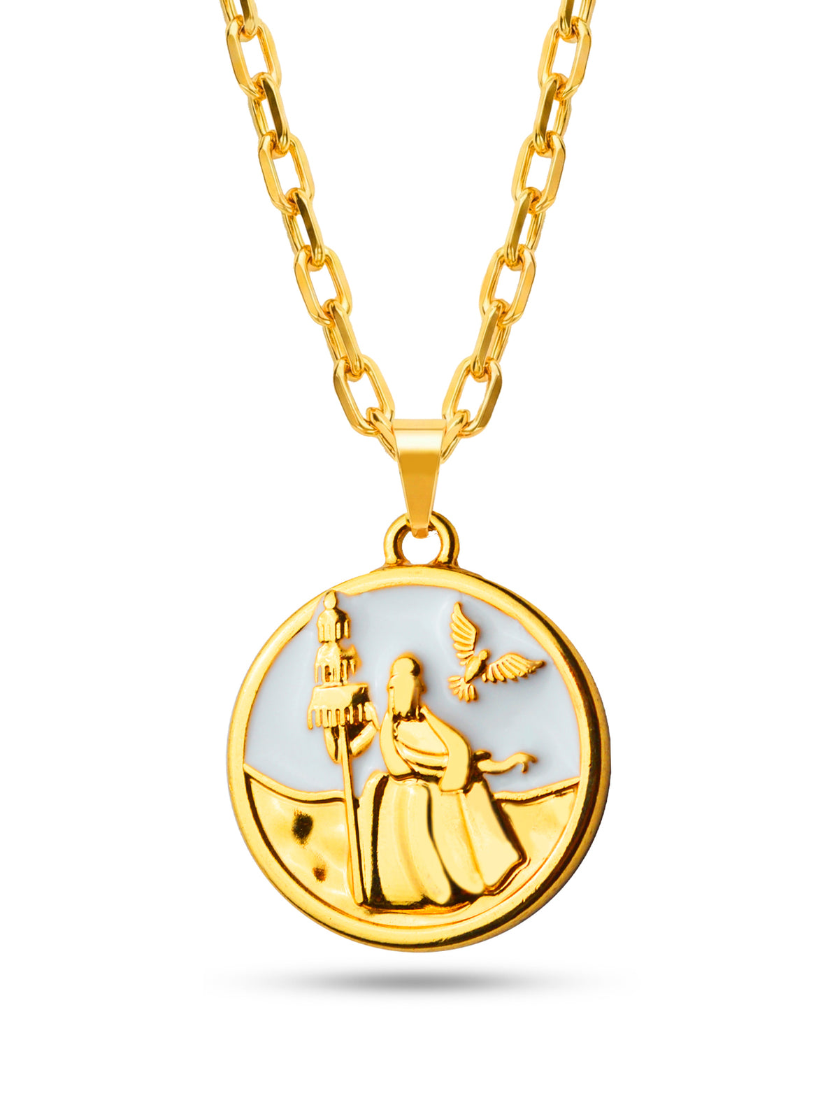 Corrente medalha Oxalá branco - cadeado - banhado  a ouro 18k