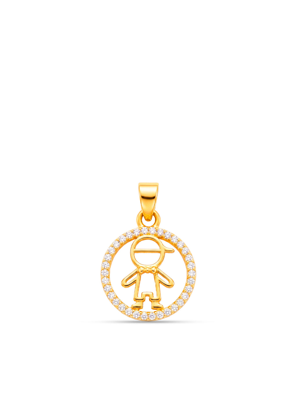 Pingente menino medalha cravejada - banhado a ouro 18k