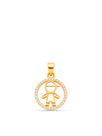 Pingente menino medalha cravejada - banhado a ouro 18k