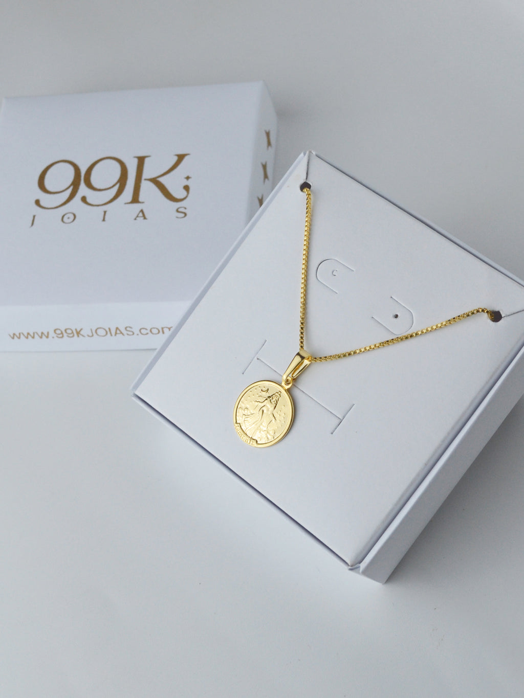 Corrente medalha Iemanjá - veneziana - banhado a ouro 18k - foto 6
