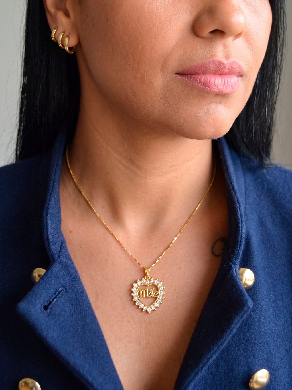 Pingente coração Mãe cravejado - banhado a ouro 18k - foto 2