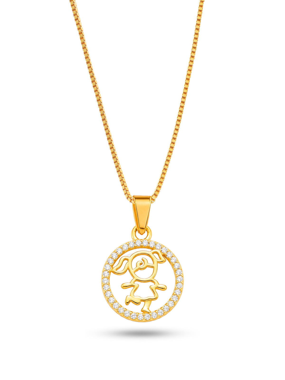 Corrente menina medalha cravejada - veneziana - banhado a ouro 18k