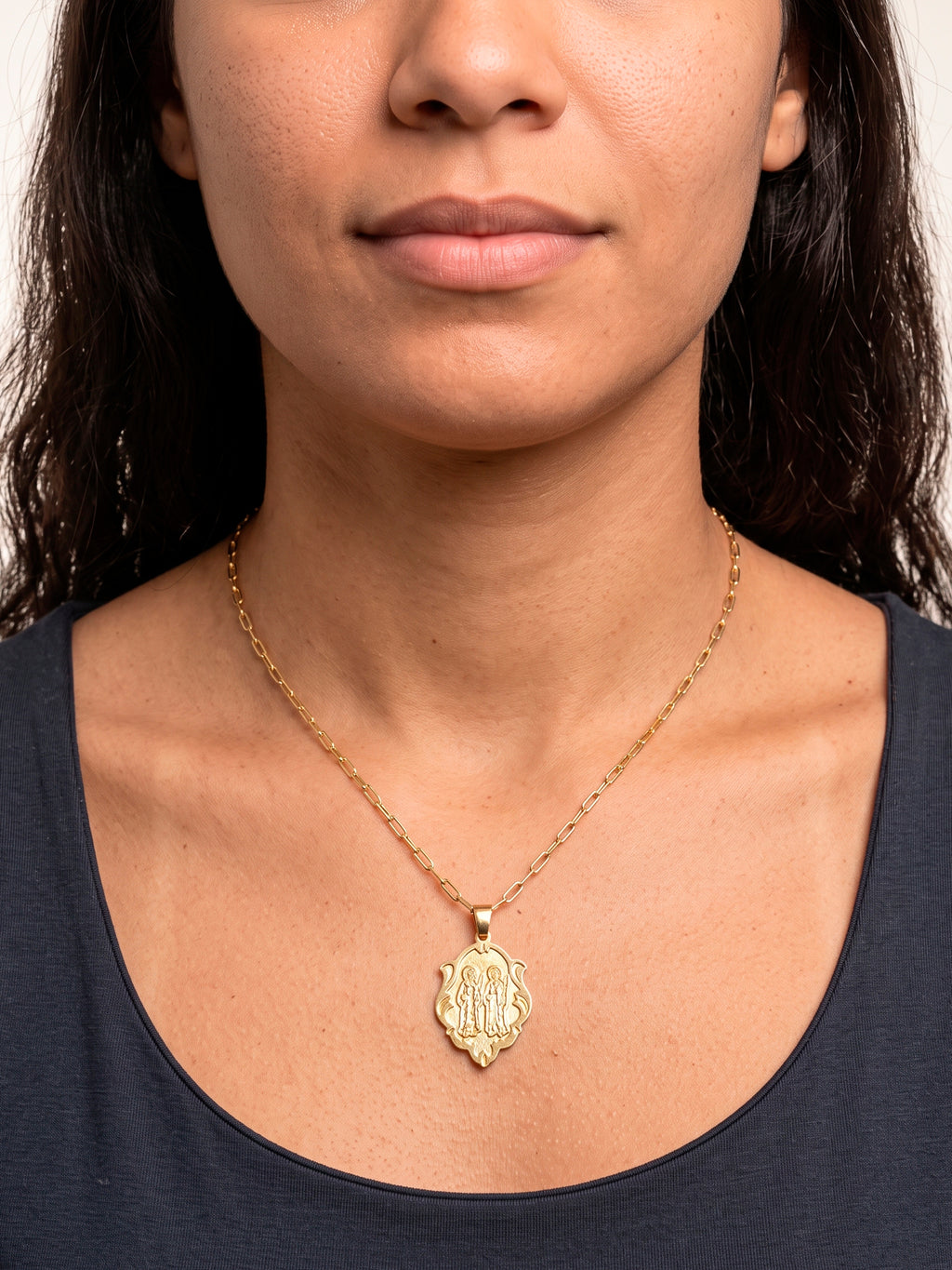 Corrente Cosme e Damião - elo longo - banhado a ouro 18k - foto 4