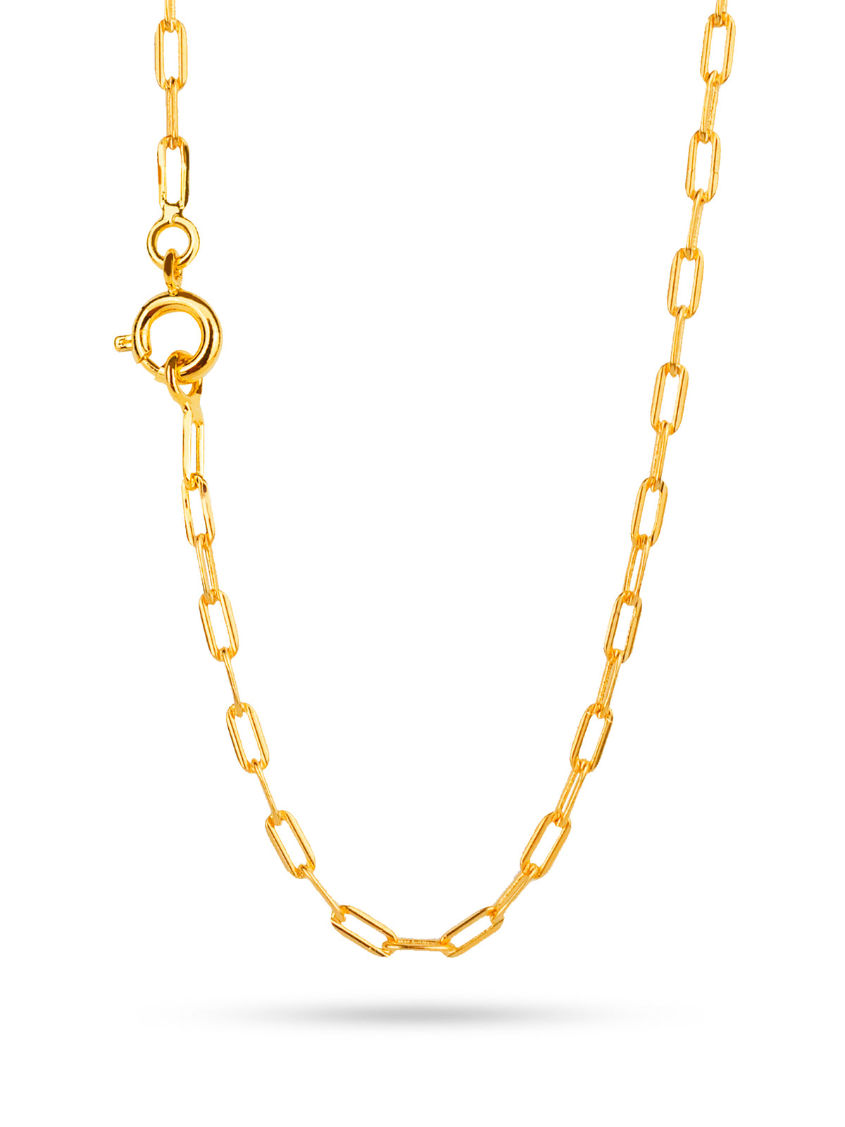 Corrente Elo longo 2 mm - fecho tradicional - banhado a ouro 18k