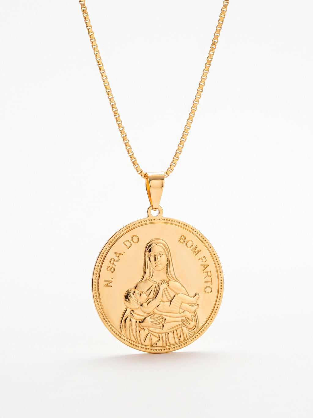 Corrente Nossa Senhora do Bom Parto - veneziana - banhado a ouro 18k