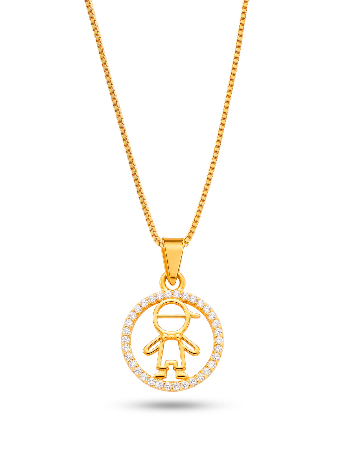 Corrente menino medalha cravejada - veneziana - banhado a ouro 18k