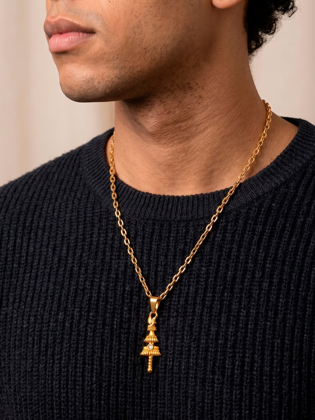Corrente Opaxorô de Oxalá G - cadeado - banhado  a ouro 18k - foto 2