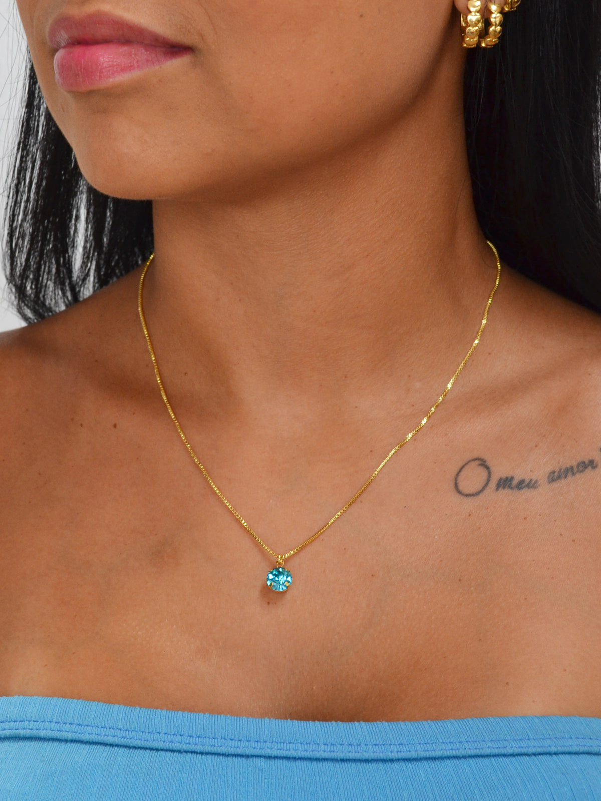 Corrente ponto de luz azul claro - veneziana - banhado a ouro 18k - foto 2