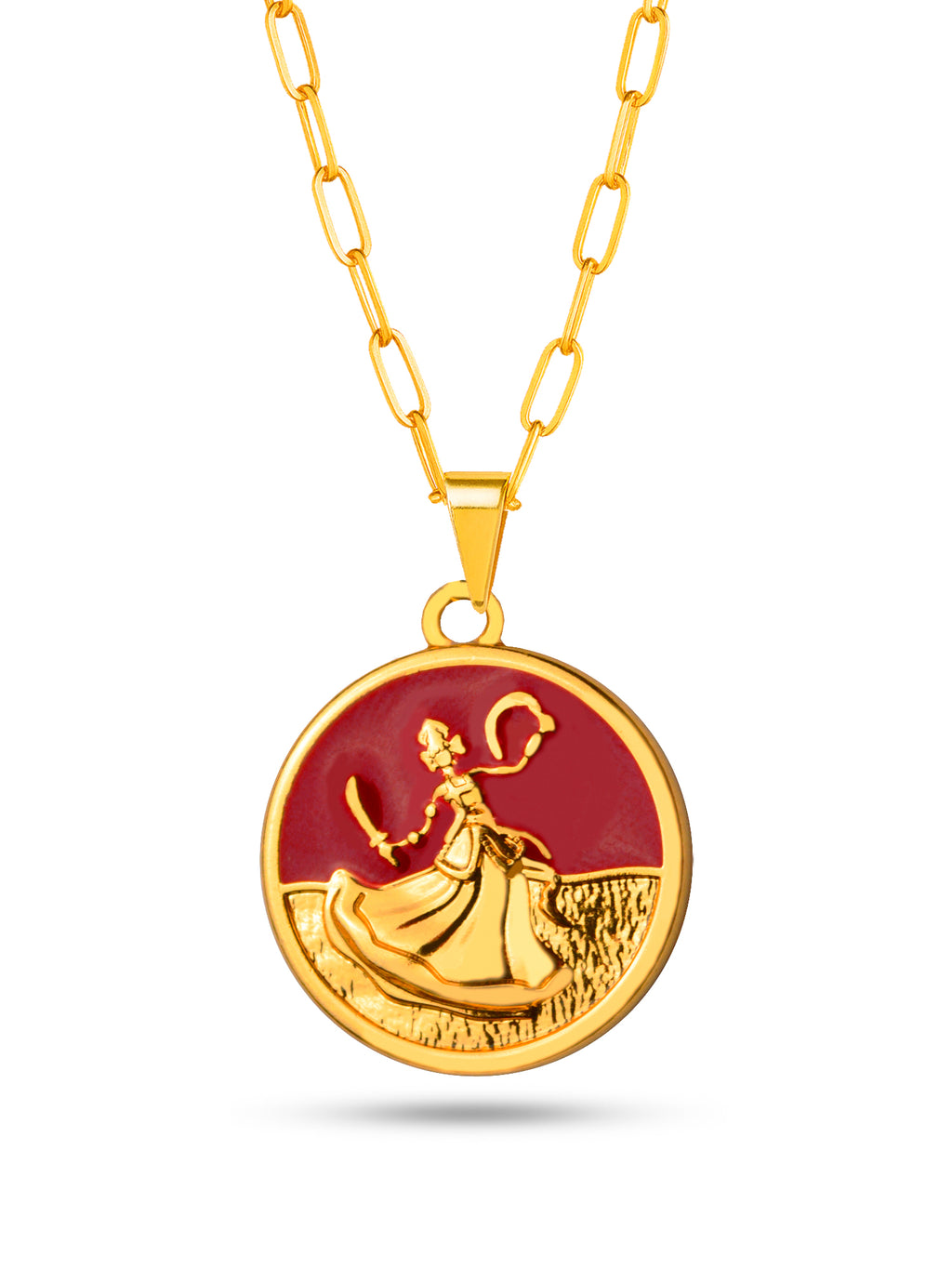 Corrente medalha Iansã vermelho - elo longo - banhado a ouro 18k - foto 2