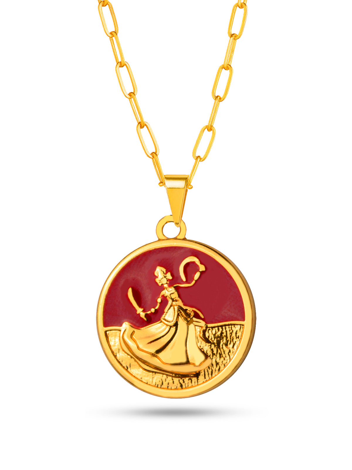 Corrente medalha Iansã vermelho - elo longo - banhado a ouro 18k - foto 2