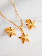 Conjunto estrela do mar - colar e brincos - banhado a ouro 18k