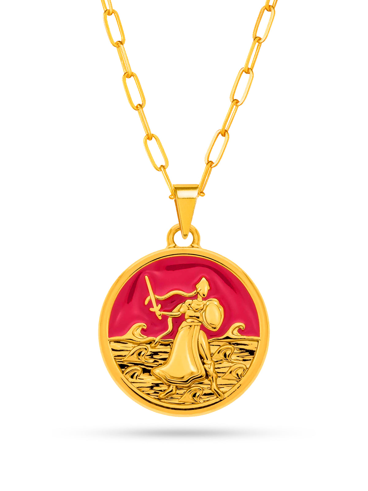 Corrente medalha Obá pink - elo longo - banhado a ouro 18k
