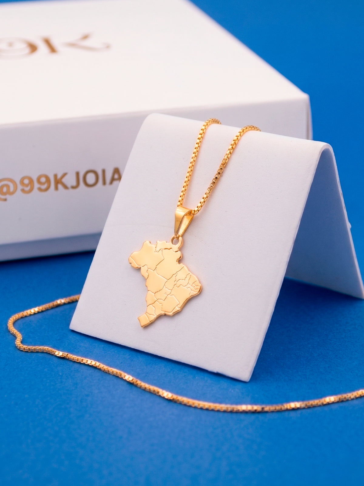 Corrente mapa do Brasil - veneziana - banhado a ouro 18k