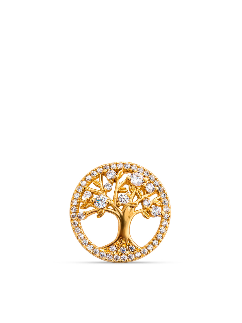 Pingente medalha árvore da vida cravejado - banhado a ouro 18k