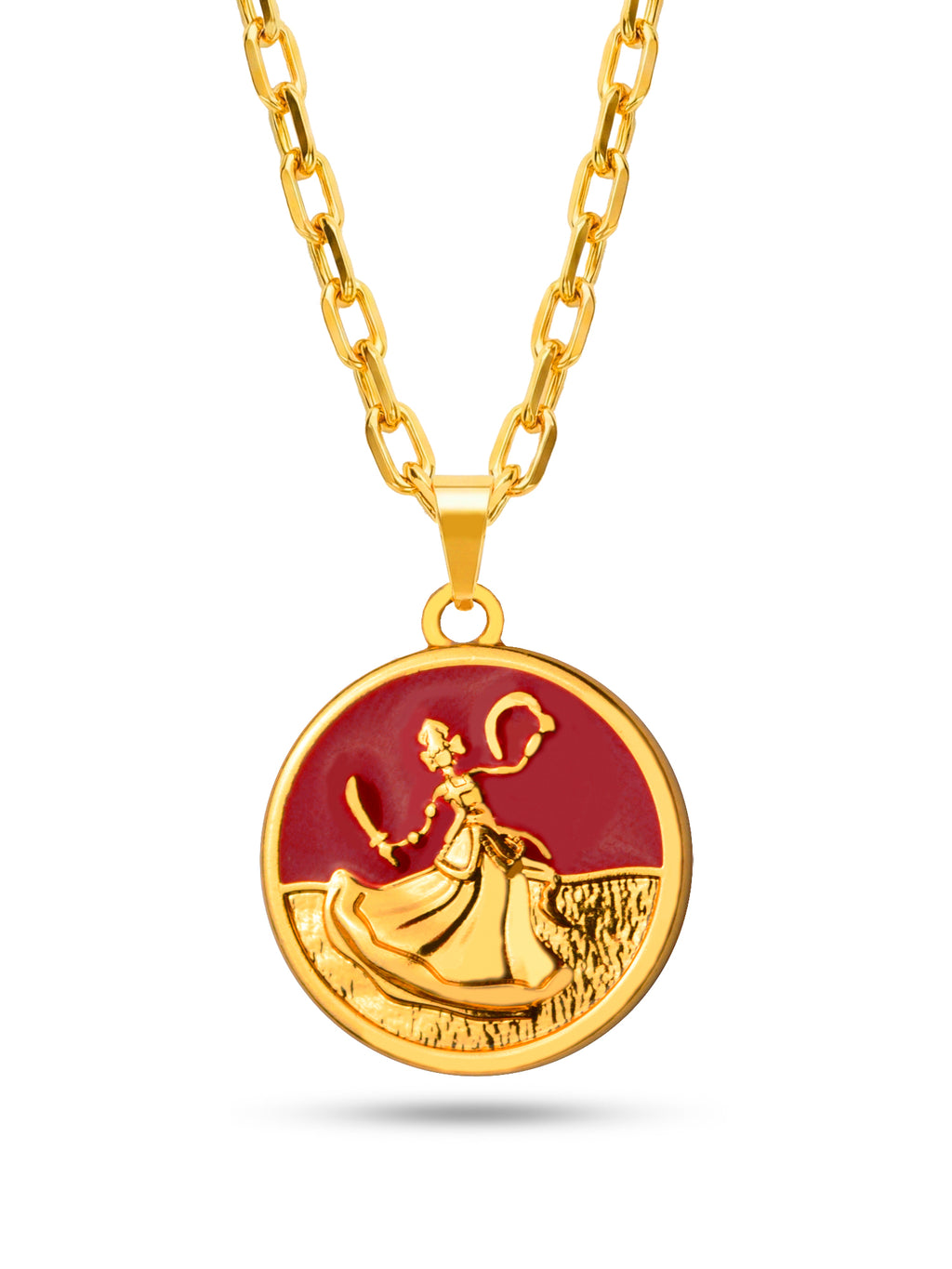 Corrente medalha Iansã vermelho - cadeado - banhado a ouro 18k