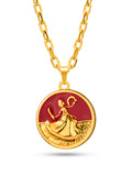 Corrente medalha Iansã vermelho - cadeado - banhado a ouro 18k