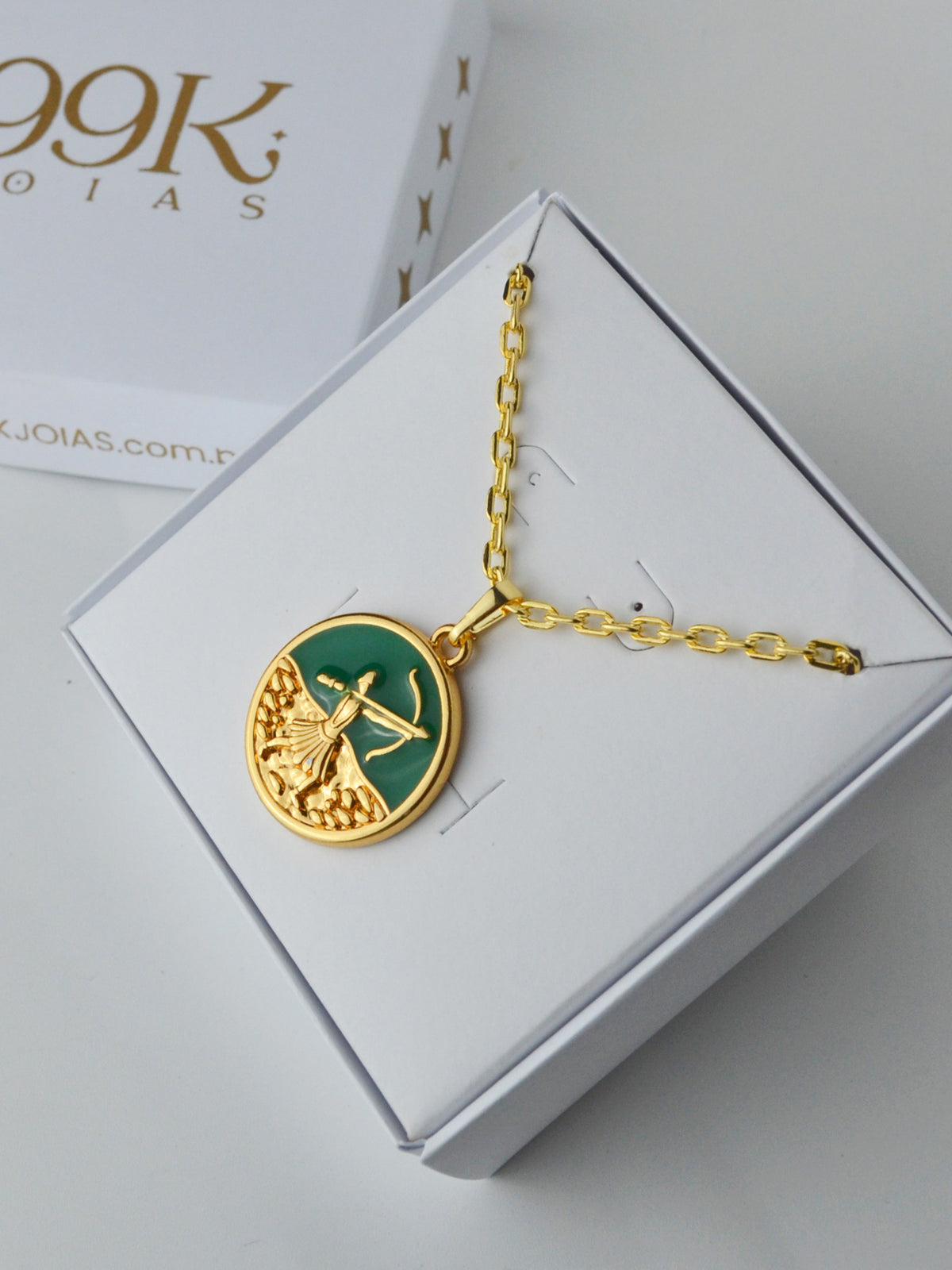 Corrente medalha Oxossi verde - cadeado - banhado a ouro 18k - foto 3