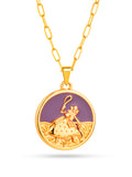 Corrente medalha Nanã roxo - elo longo - banhado a ouro 18k