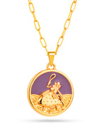 Corrente medalha Nanã roxo - elo longo - banhado a ouro 18k