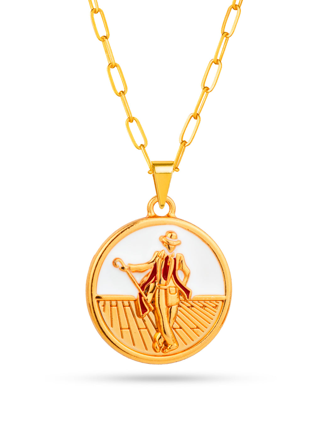 Corrente medalha Zé Pelintra branco - elo longo - banhado a ouro 18k