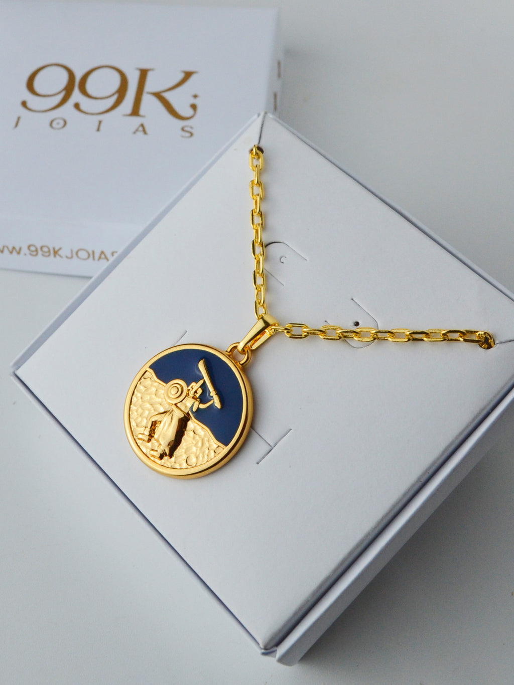 Corrente medalha Ogum azul - cadeado - banhado a ouro 18k - foto 3