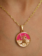 Corrente medalha Obá pink - elo longo - banhado a ouro 18k - foto 3