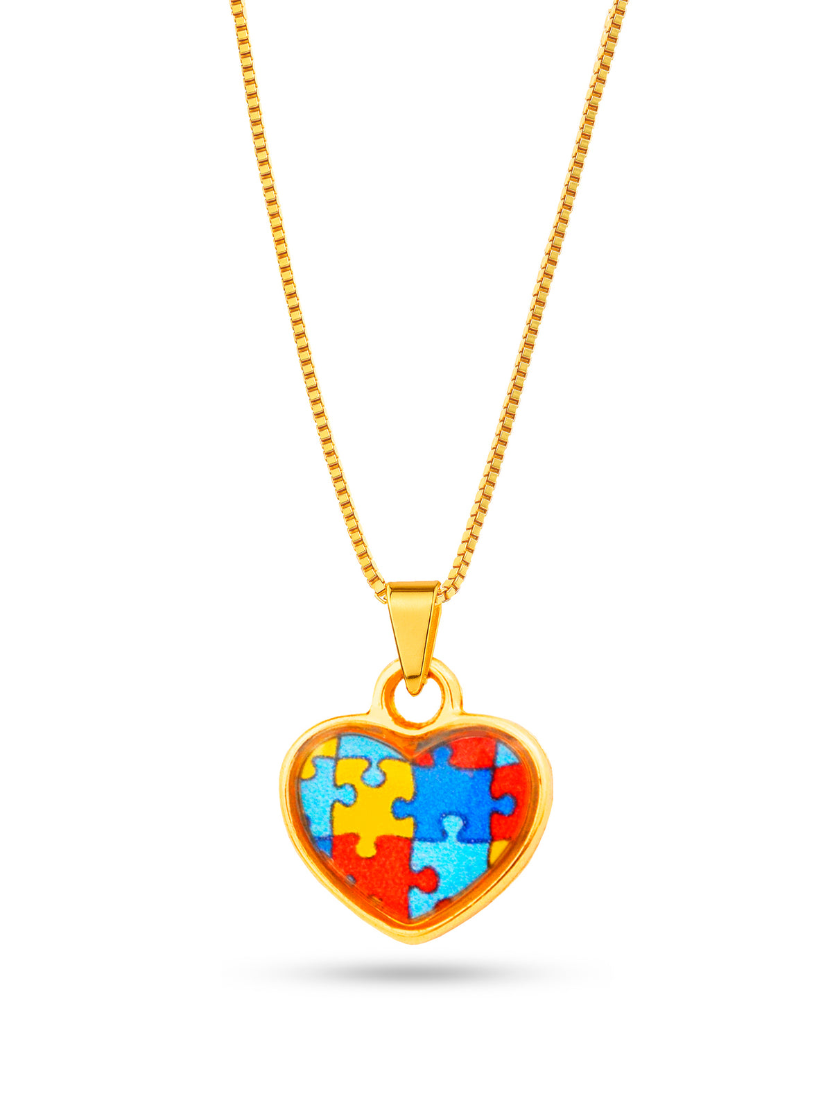 Corrente coração colorido autismo - veneziana - banhado a ouro 18k