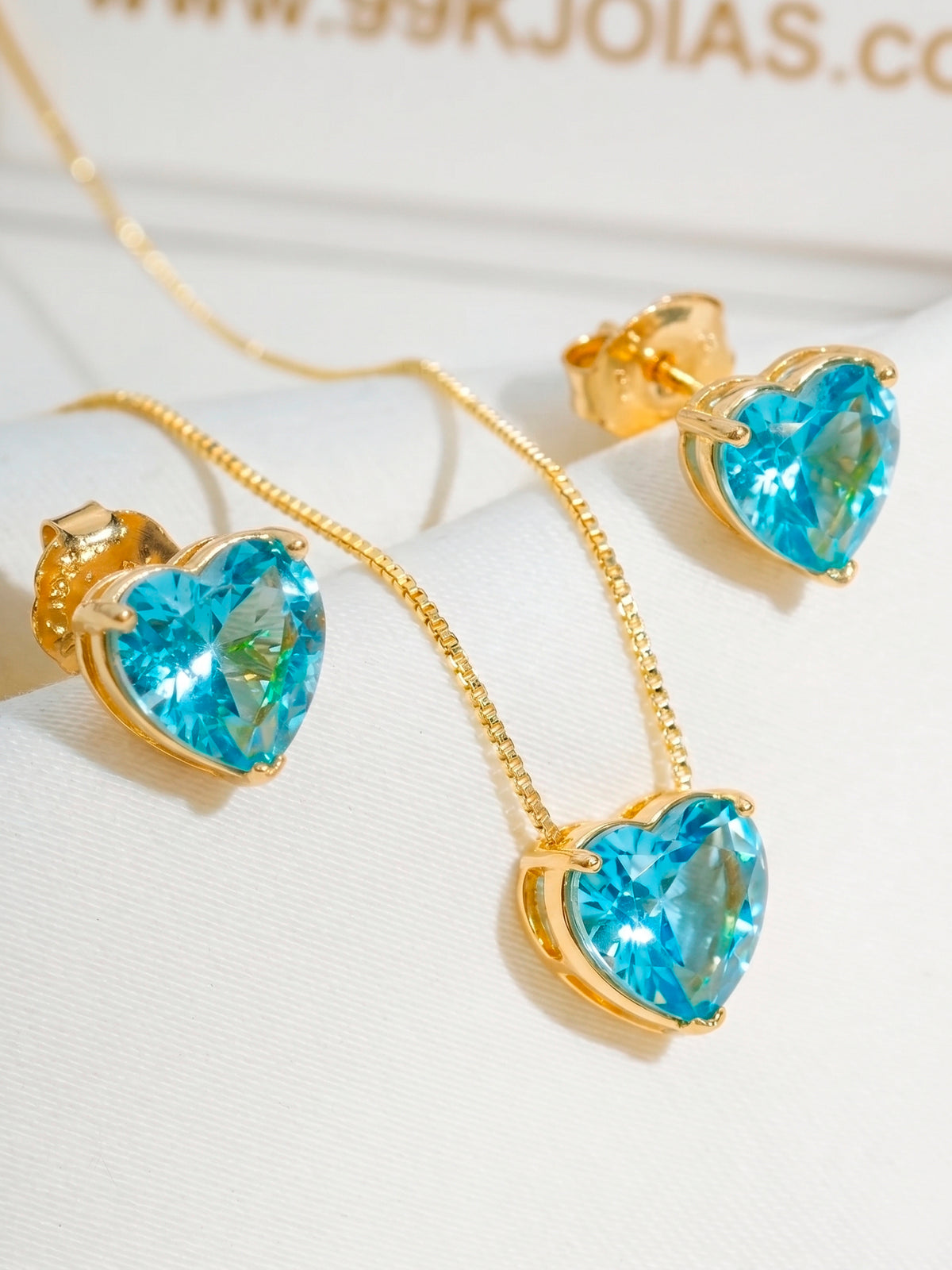 Conjunto coração azul - colar e brincos - banhados a ouro 18k - foto 2