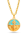Corrente medalha Iemanjá azul - cadeado - banhado a ouro 18k