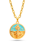 Corrente medalha Iemanjá azul - cadeado - banhado a ouro 18k