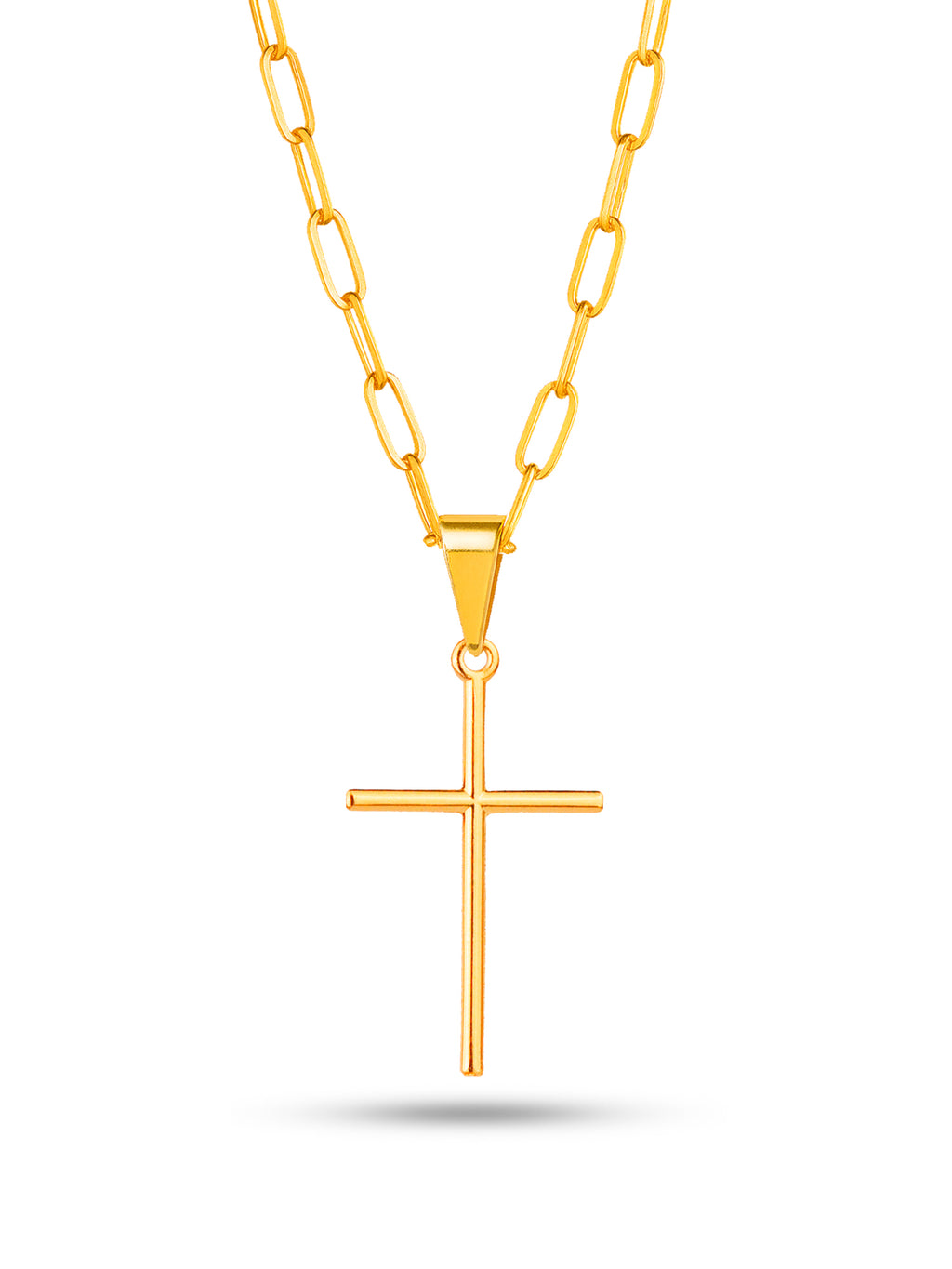 Corrente Cruz Tradicional - elo longo - banhado a ouro 18k