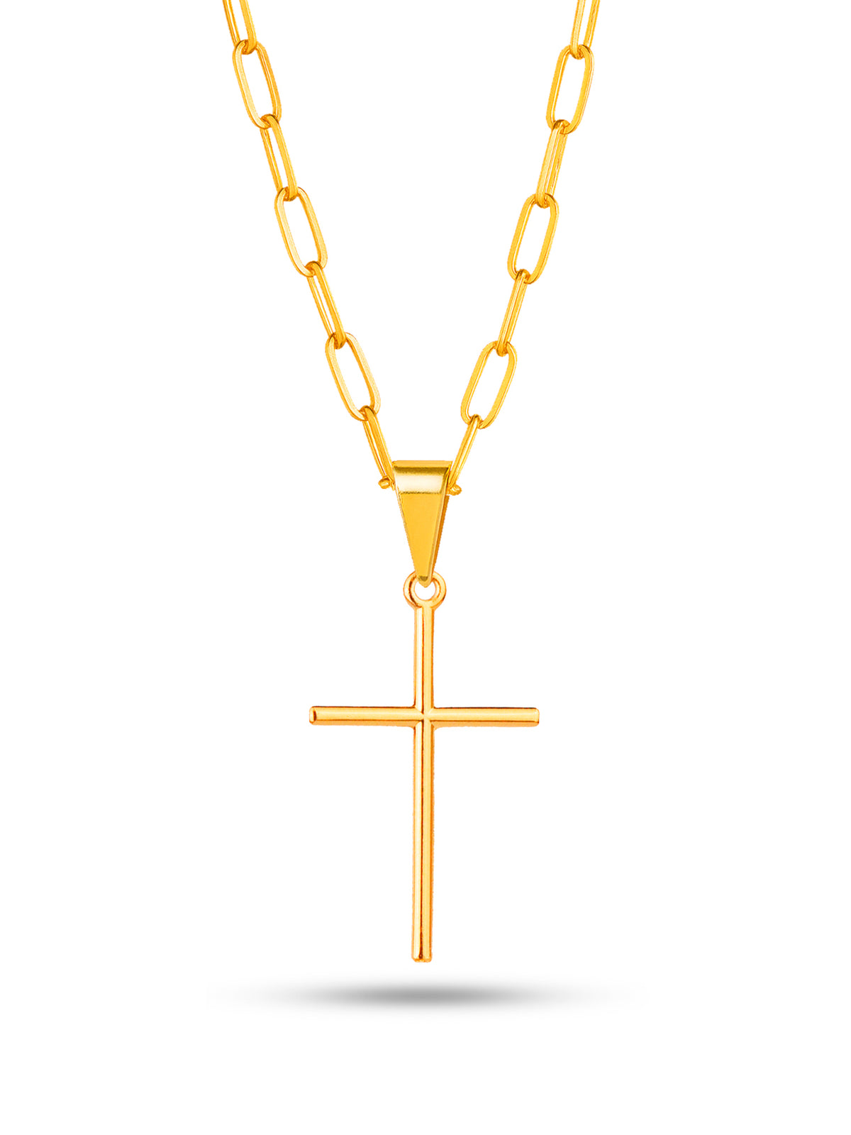 Corrente Cruz Tradicional - elo longo - banhado a ouro 18k