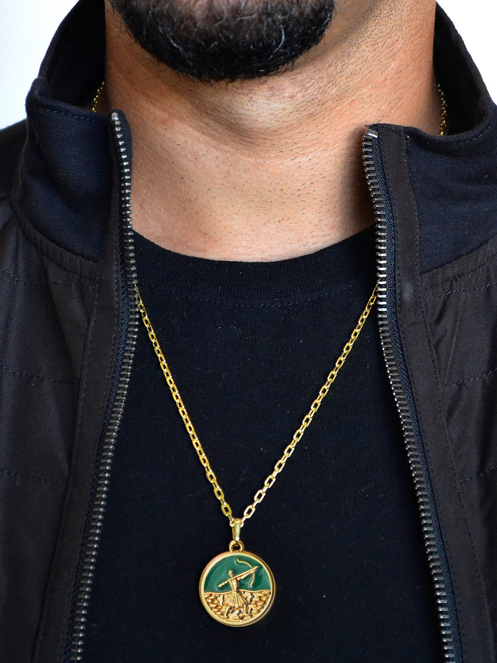 Corrente medalha Oxossi verde - cadeado - banhado a ouro 18k - foto 2