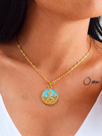 Corrente medalha Iemanjá azul - elo longo - banhado a ouro 18k