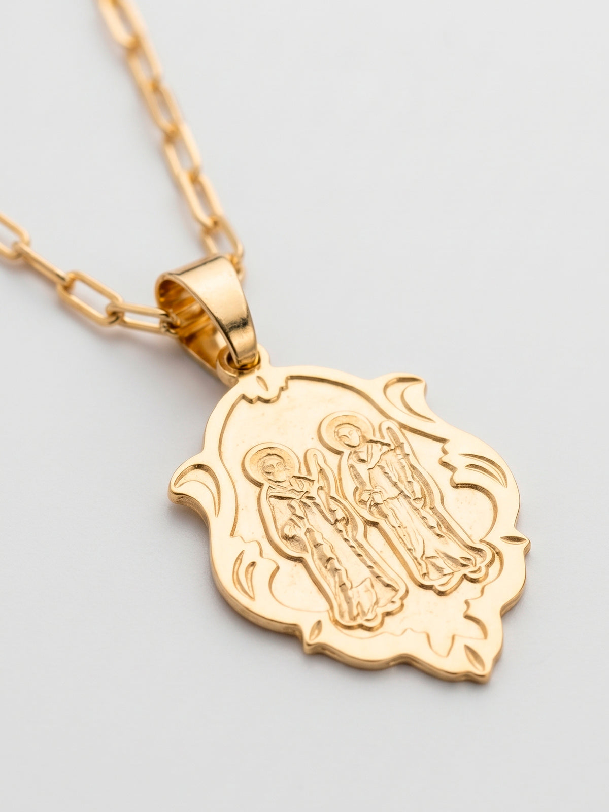 Corrente Cosme e Damião - elo longo - banhado a ouro 18k - foto 2