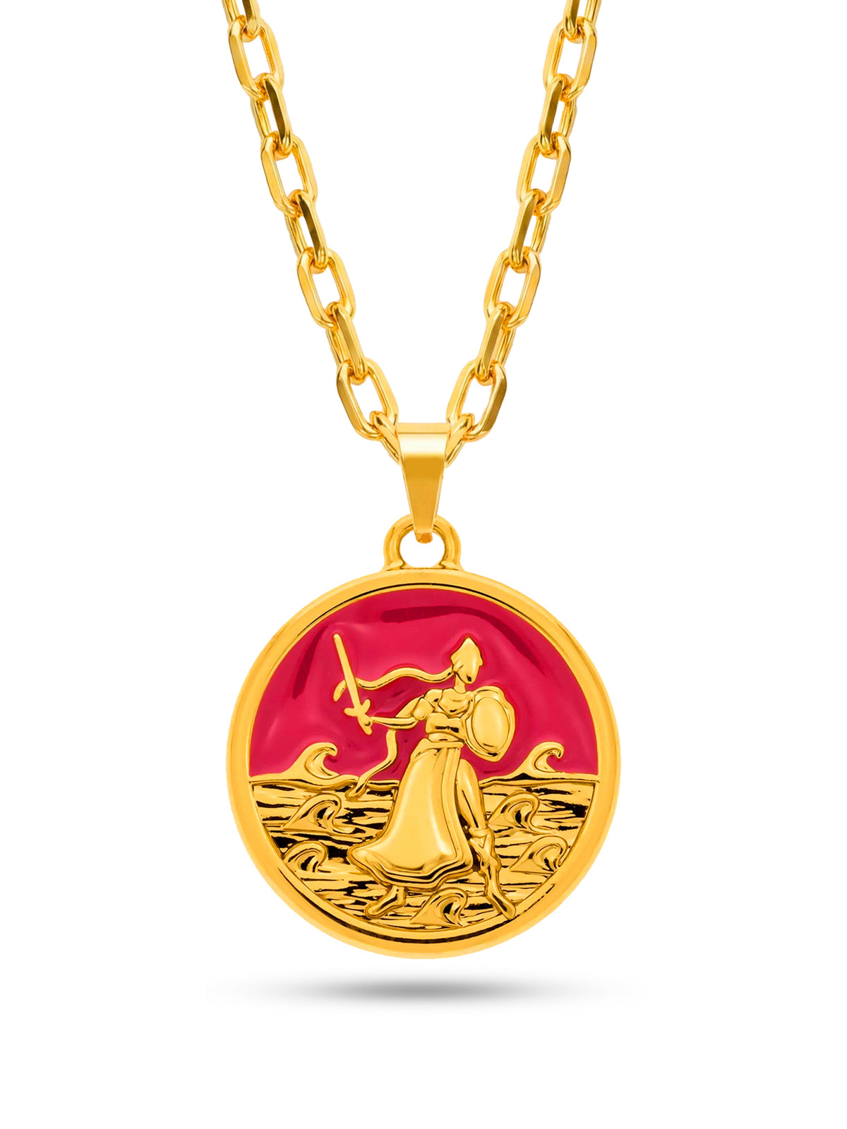 Corrente medalha Obá pink - cadeado - banhado a ouro 18k