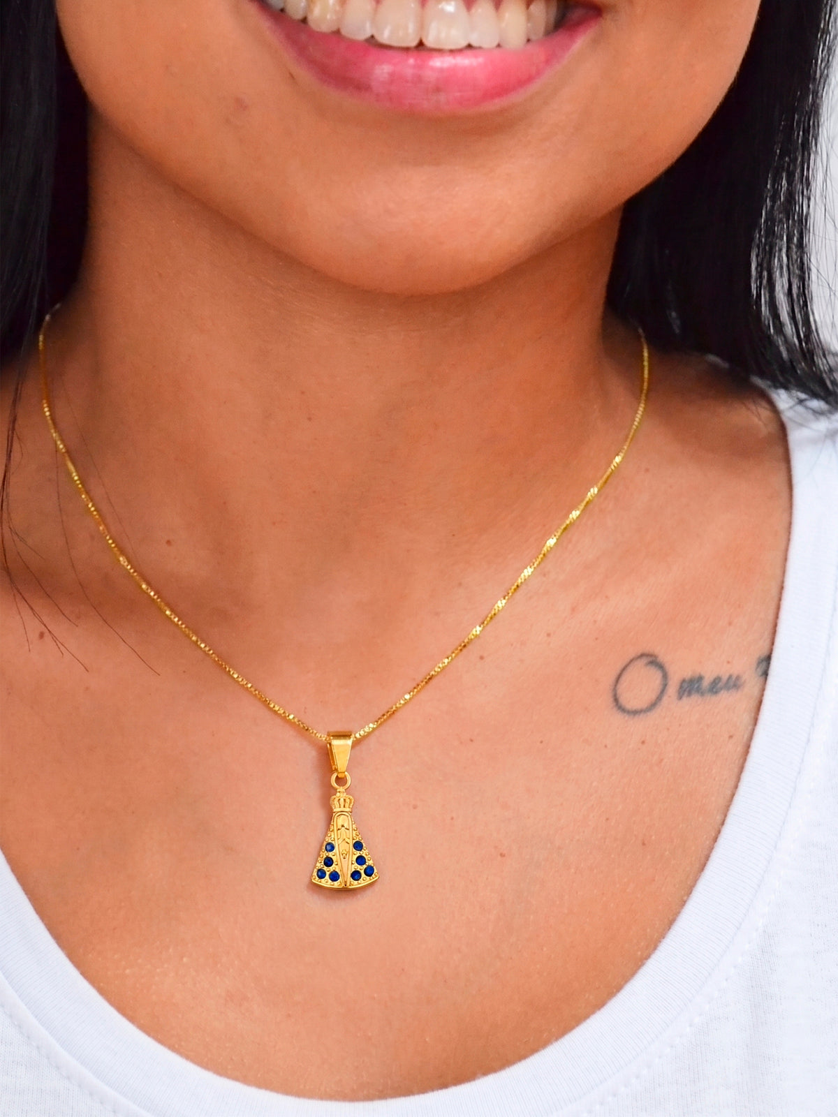 Corrente Nossa Senhora Cravejado - veneziana - banhado a ouro 18k - foto 2