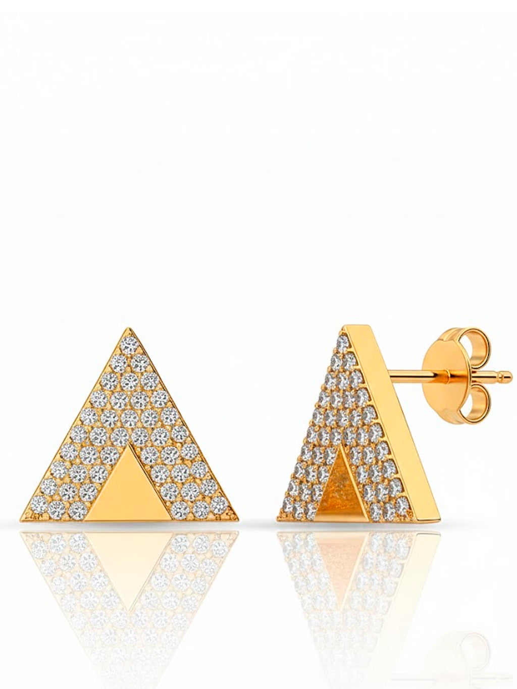 Brinco triângulo cravejado - banhado a ouro 18k