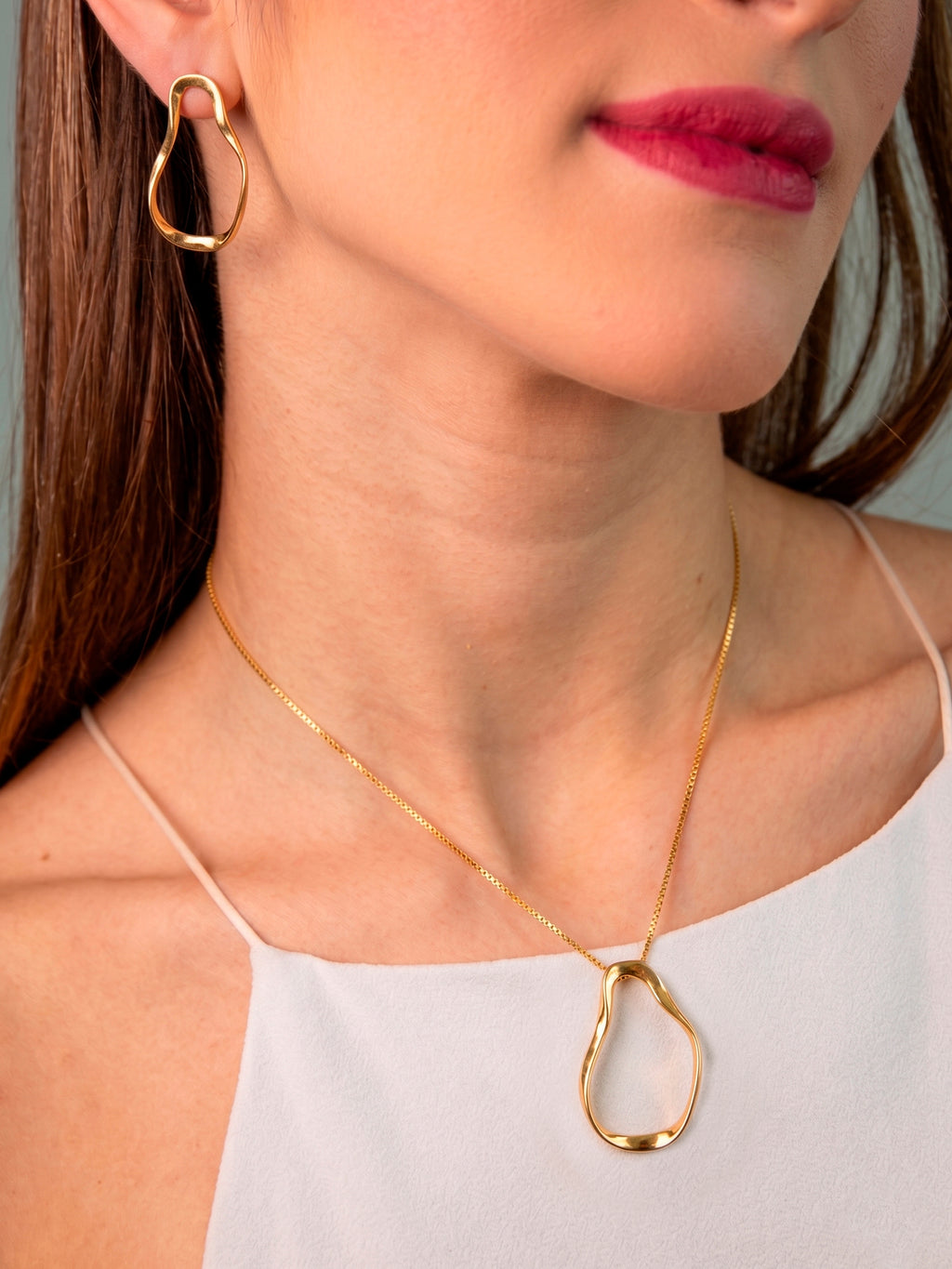 Conjunto orgânico - colar e brincos - banhado a ouro 18k - foto 2