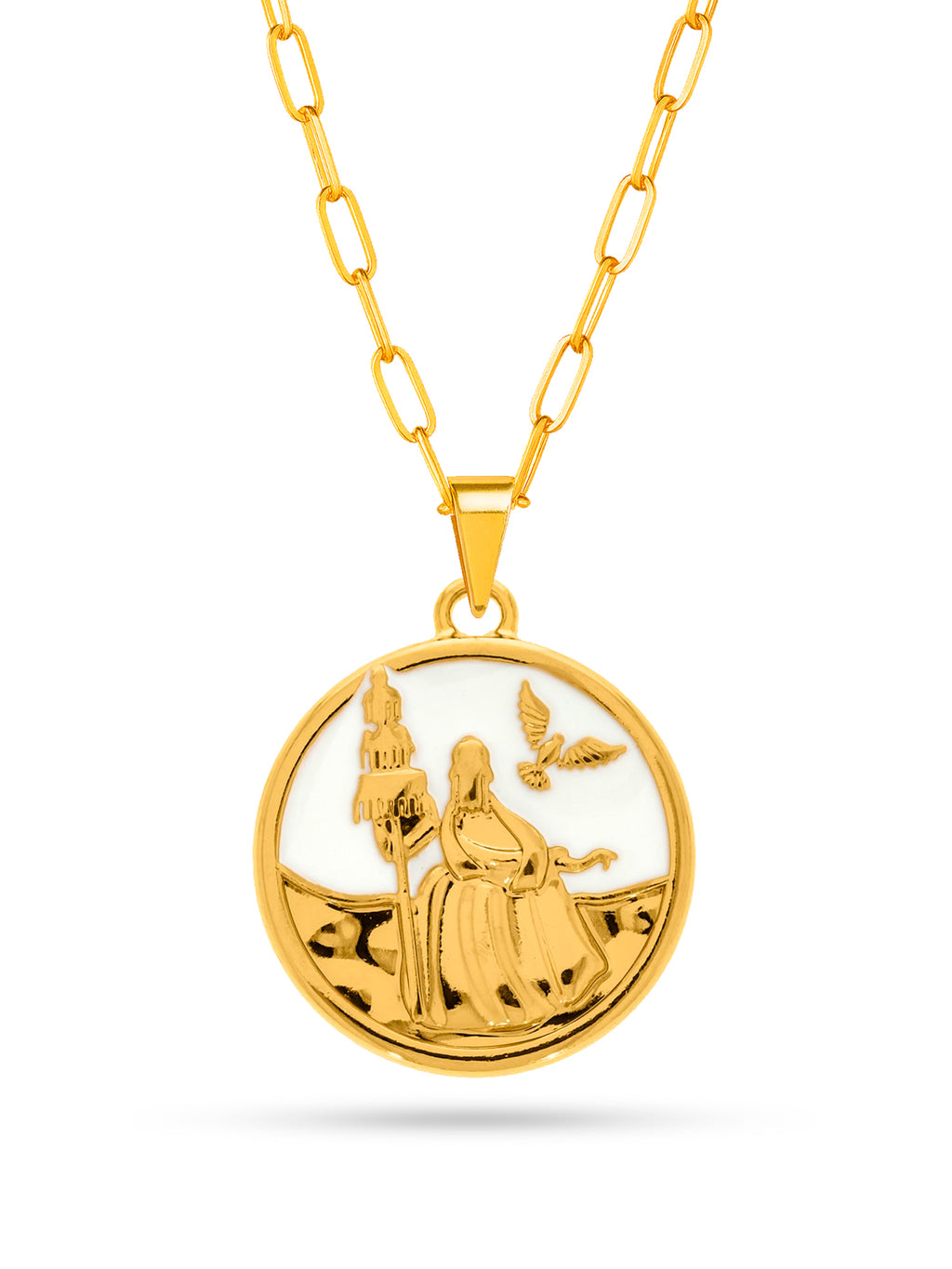 Corrente medalha Oxalá branco - elo longo - banhado  a ouro 18k - foto 2