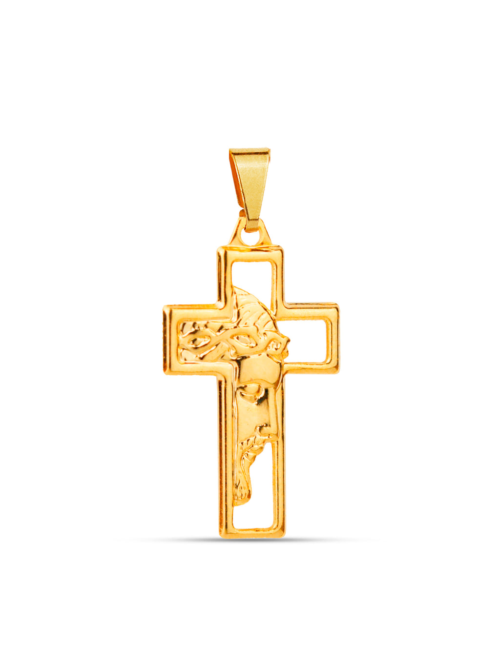Pingente Cruz face de Cristo - banhado a ouro 18k