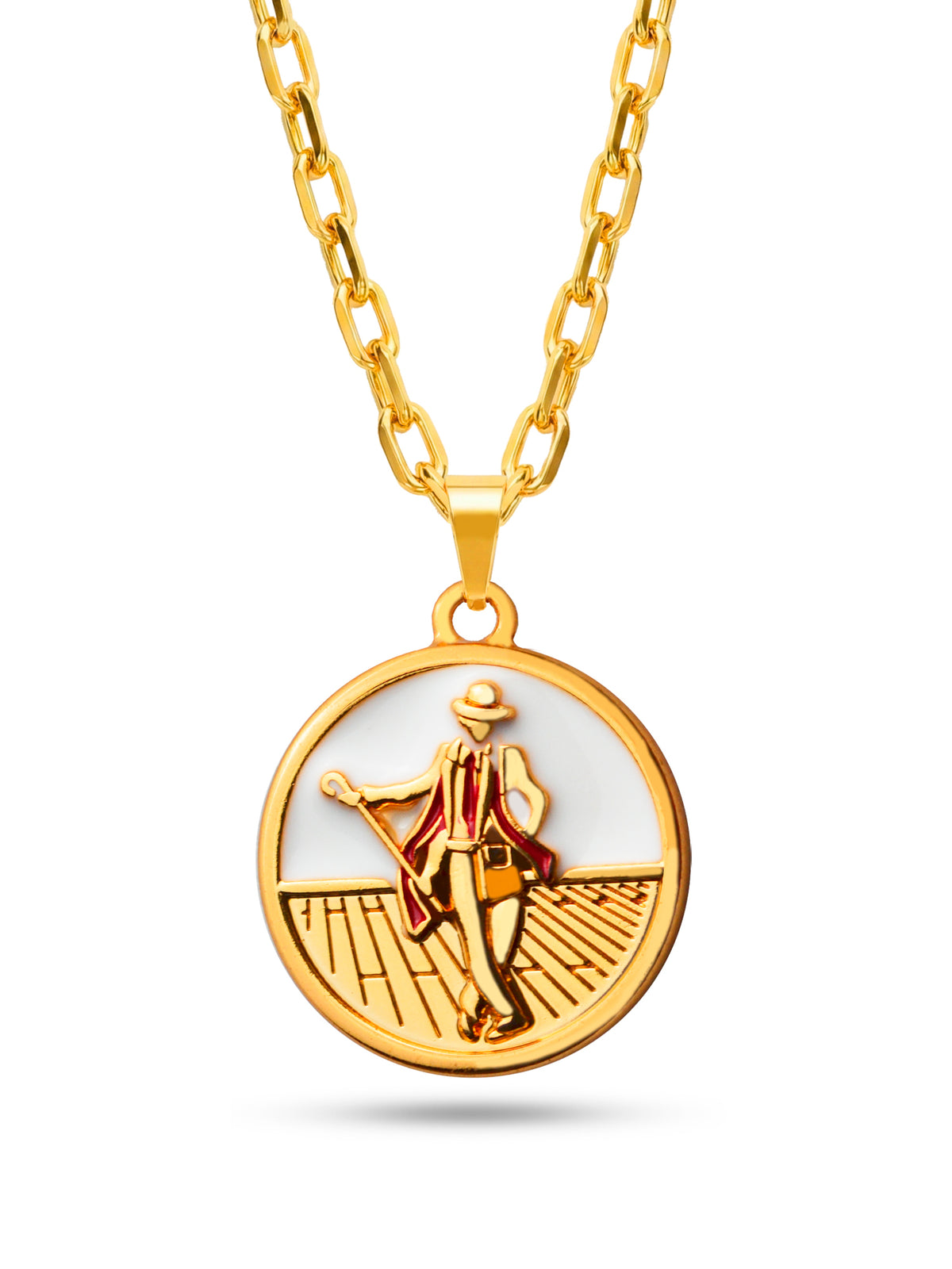 Corrente medalha Zé Pelintra branco - cadeado - banhado a ouro 18k
