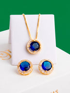 Conjunto pedra azul - colar e brincos - banhado a ouro 18k