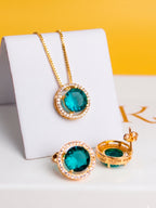 Conjunto pedra verde - colar e brincos - banhado a ouro 18k