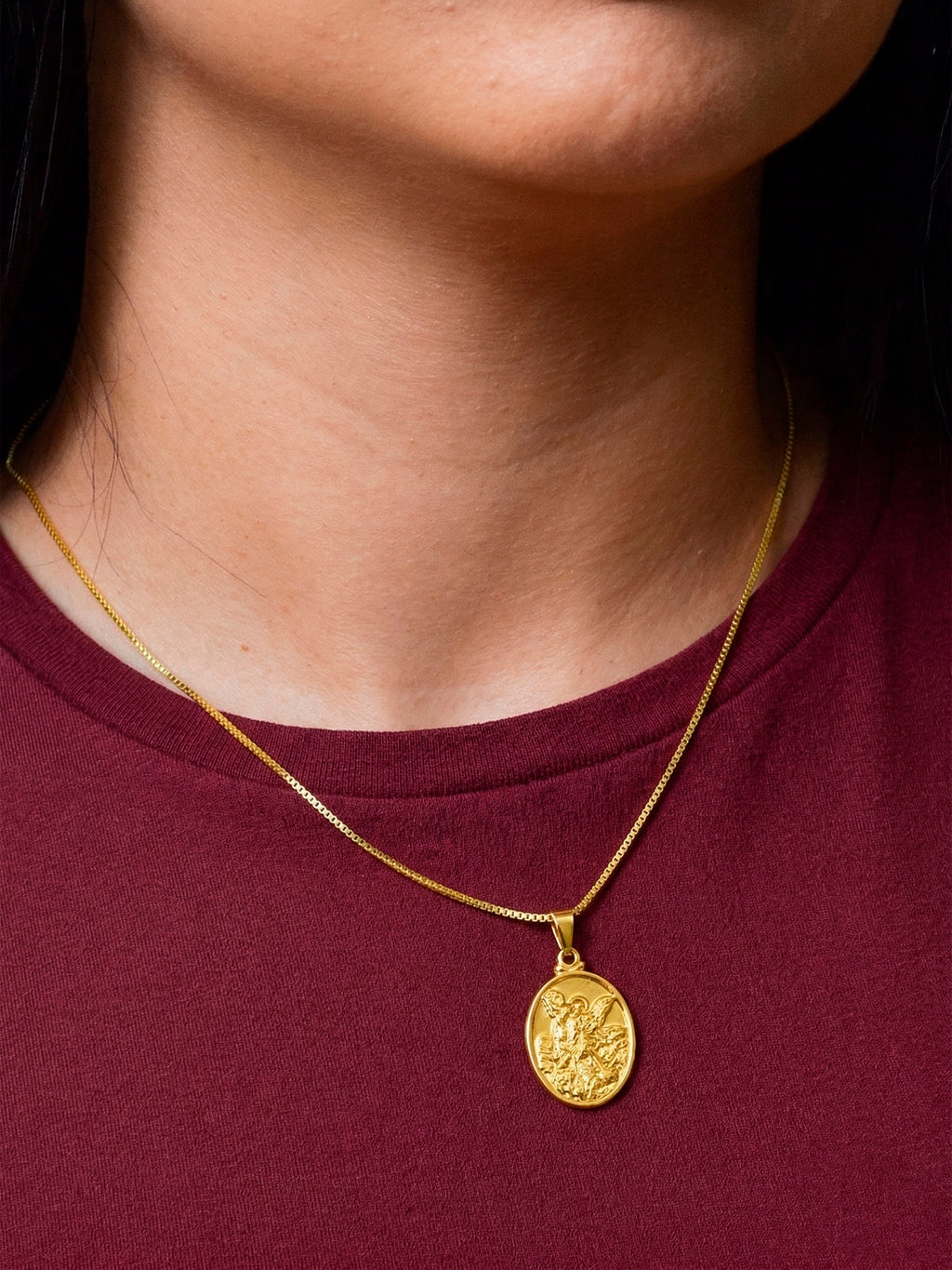 Corrente Medalha Oval São Miguel Arcanjo - veneziana - banhado a ouro 18k - foto 2