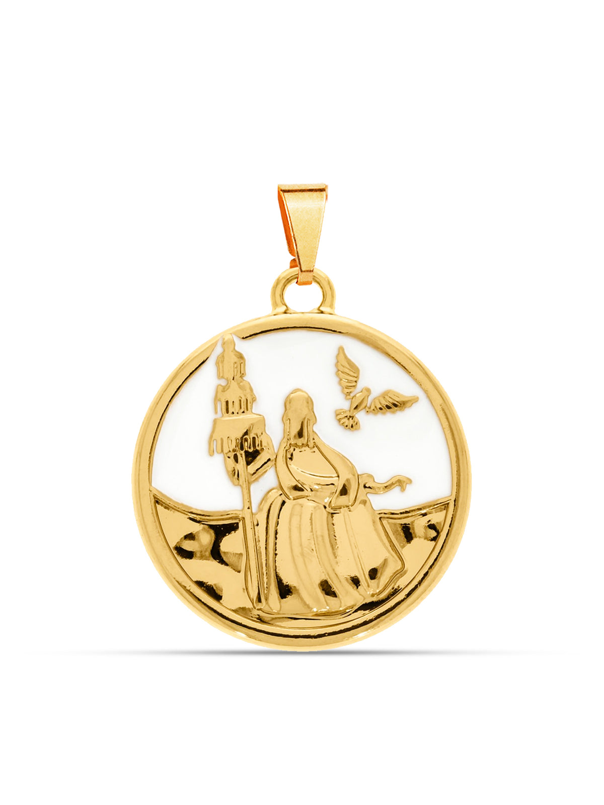 Pingente medalha Oxalá branco - banhado  a ouro 18k