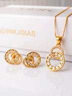 Conjunto círculos entrelaçados - colar e brincos - banhado a ouro 18k